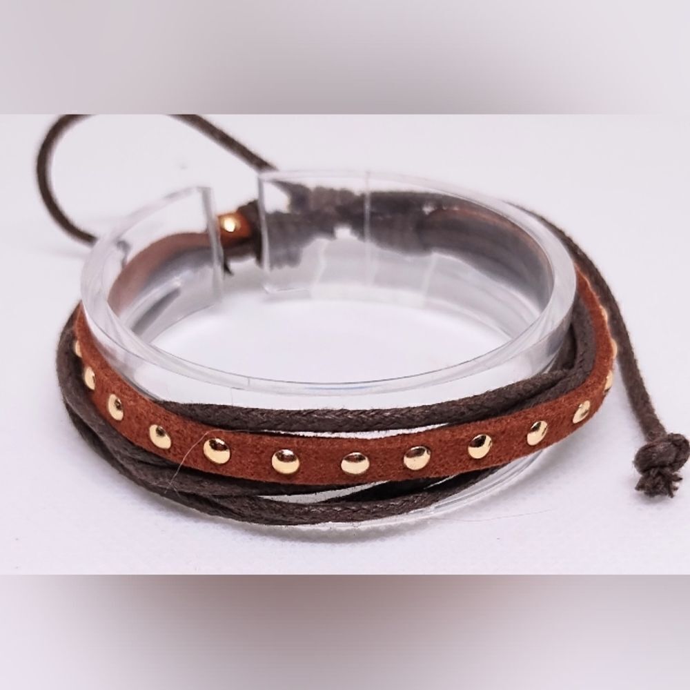 Men's leather‎ bracelet layered braided brown new e36